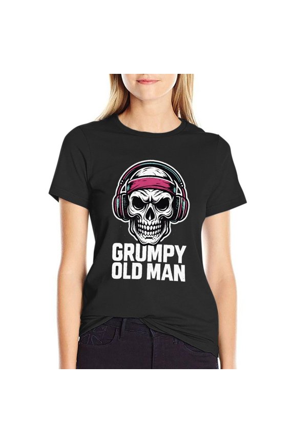 Grumpy Old Man Women’s Cotton Short Sleeve T-Shirt HD Graphic Print Casual Crew Neck Tee Small