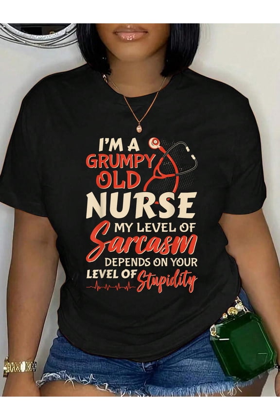 Grumpy Old Nurse Women Nursing RN LPN Medical Grandma Mom Relaxed Fit Classic Comfort Cotton T-Shirt Women's Men's Graphic Tee Crew Neck summer vacation Tops