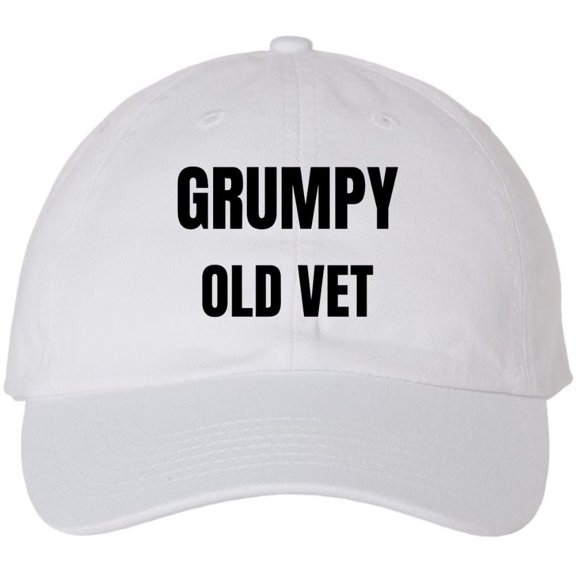 Grumpy Old Vet Embroidered Dad Hat Baseball Cap Funny Gift for Army Military Veteran (White)