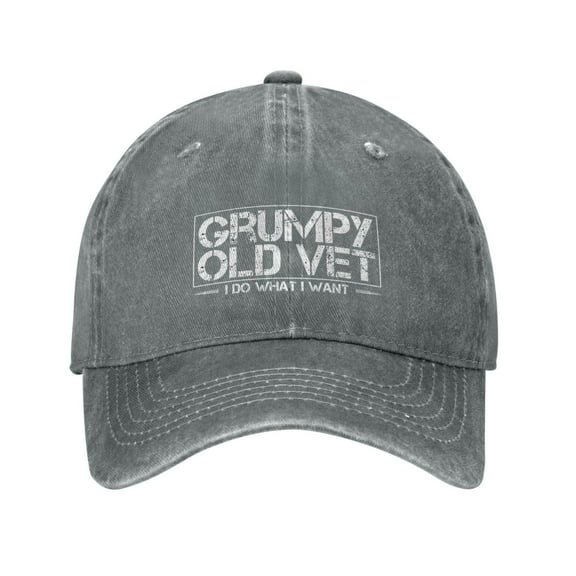 Grumpy Old Vet I Do What I Want Baseball Cap Vintage Soft Washed Denim,Golf Dad Hat Adjustable Trucker Hats for Men Women Unisex Adult,Gray