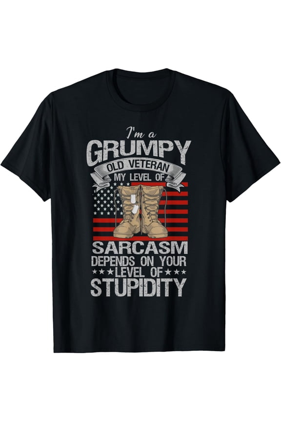 I'm A Grumpy Old Veteran Funny Army US Flag Grandpa T-Shirt- Classic Unisex 100% Cotton Crew Neck T-Shirt Breathable Casual Everyday Wear Affordable Graphic Free shipping t shirts
