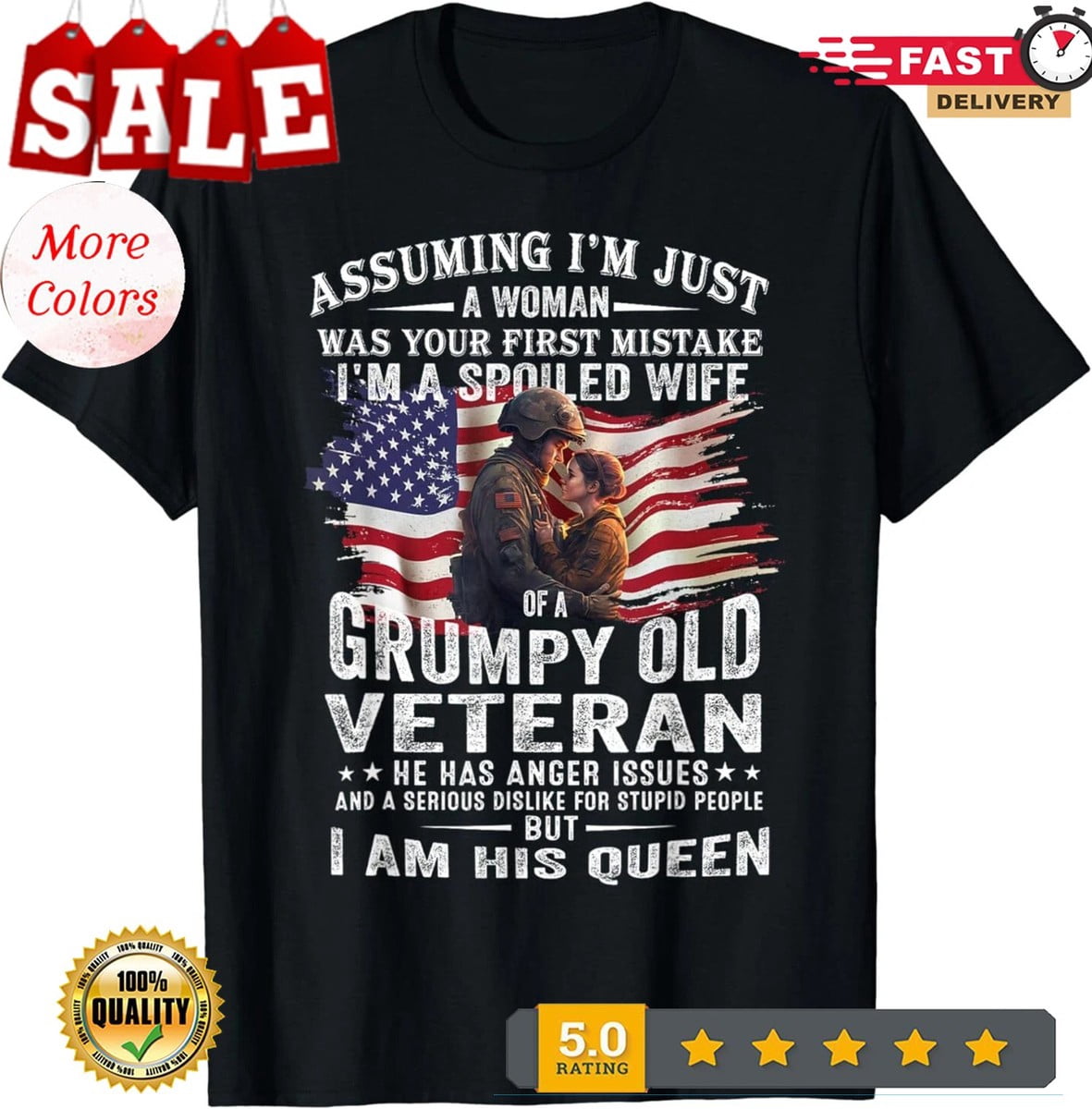 Grumpy Old Veteran Husband Spoiled Wife T-Shirt - Walmart.com