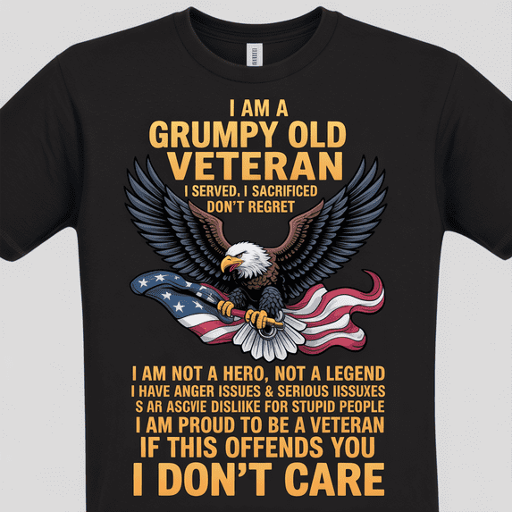 Grumpy Old Veteran T-Shirt - Patriotic Bald Eagle American Flag Funny Military Vet Gift