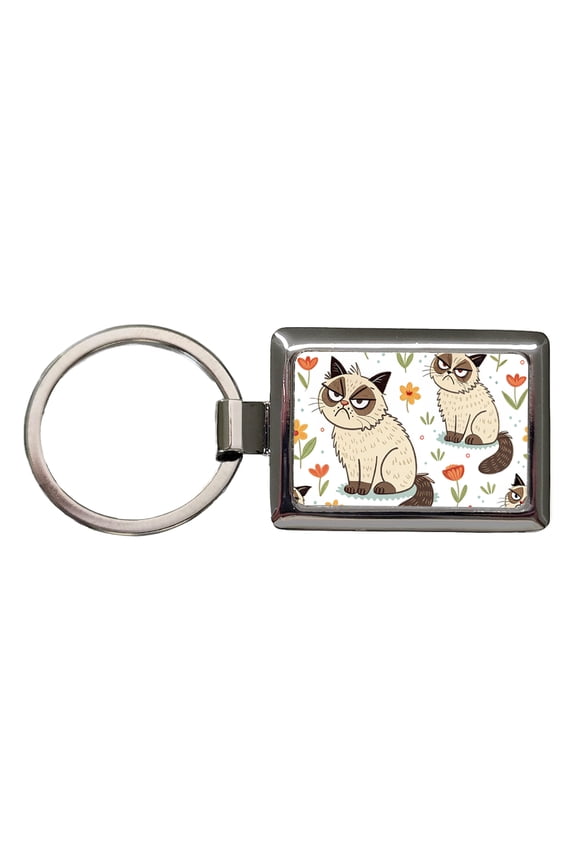 Grumpy Persian Cat Metal Rectangle Keychain