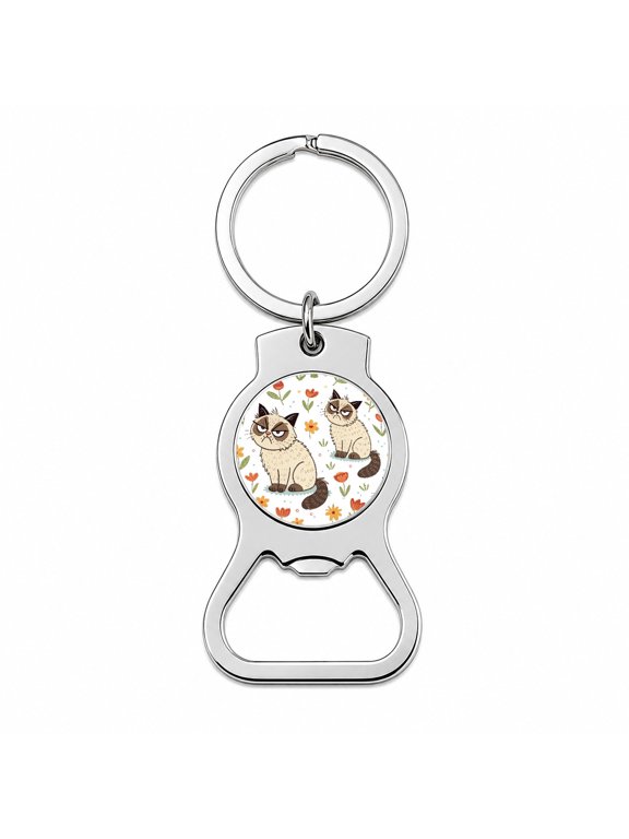 Grumpy Persian Cat Portable Bottle Opener Metal Keychain