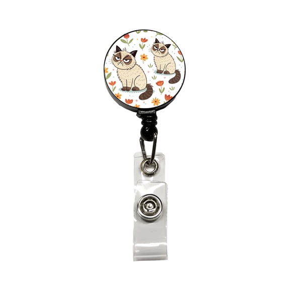 Grumpy Persian Cat Retractable Reel ID Badge Key Card Name Tag Holder with Clip
