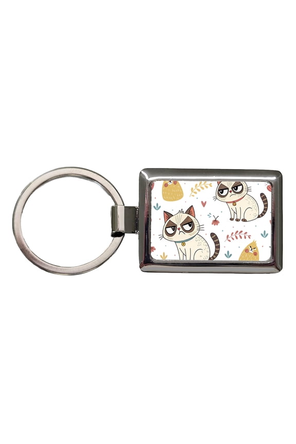 Grumpy Persian Kitties Cats Metal Rectangle Keychain
