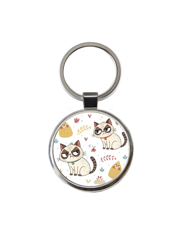 Grumpy Persian Kitties Cats Metal Round Keychain