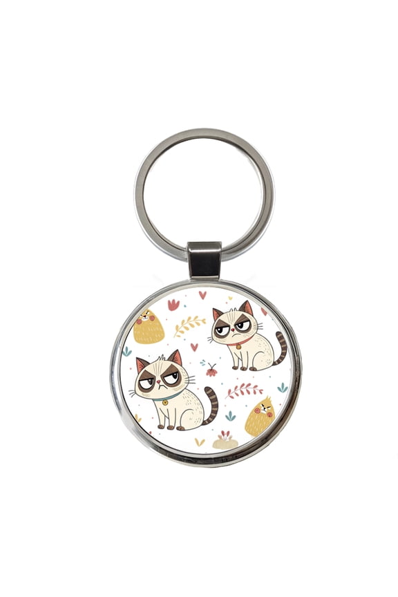 Grumpy Persian Kitties Cats Metal Round Keychain