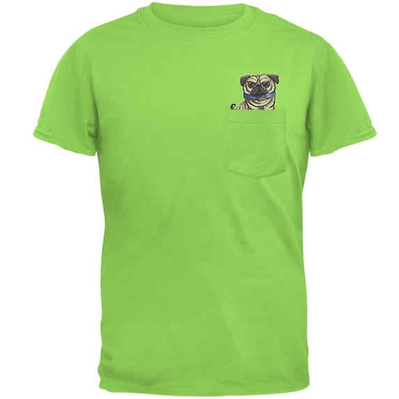 Grumpy Pug Off Pocket Pet Funny Mens Pocket T Shirt Lime 2XL