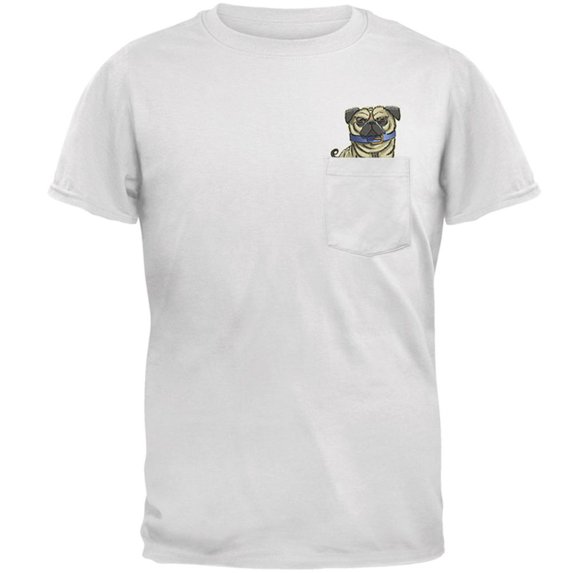 Grumpy Pug Off Pocket Pet Funny Mens Pocket T Shirt White LG