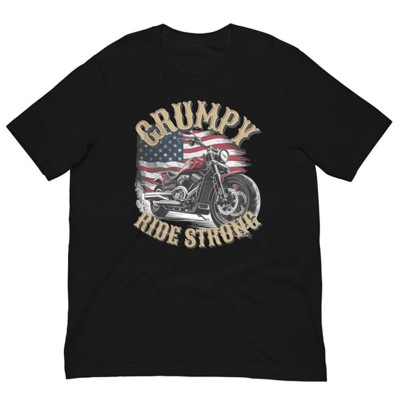 Grumpy Ride Strong Motorcycle USA Flag Retro Biker Tee (L)