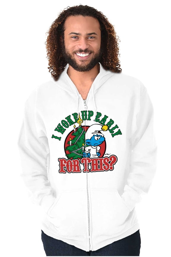 Grumpy Smurf Christmas Xmas Tree Unisex Plus Size Zip Hoodie Brisco Brands 5X
