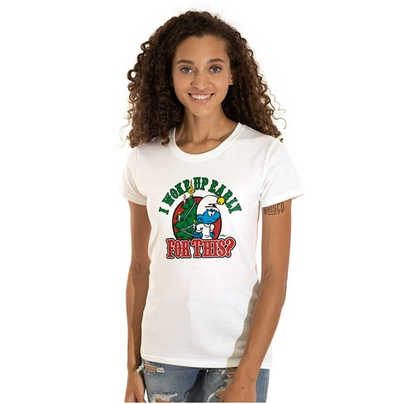 Grumpy Smurf Christmas Xmas Tree Women's T Shirt Ladies Tee Brisco Brands M