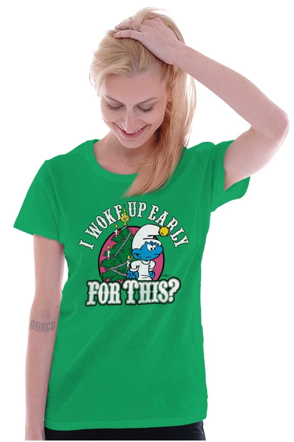 Grumpy Smurf Christmas Xmas Tree Women's T Shirt Ladies Tee Brisco Brands X