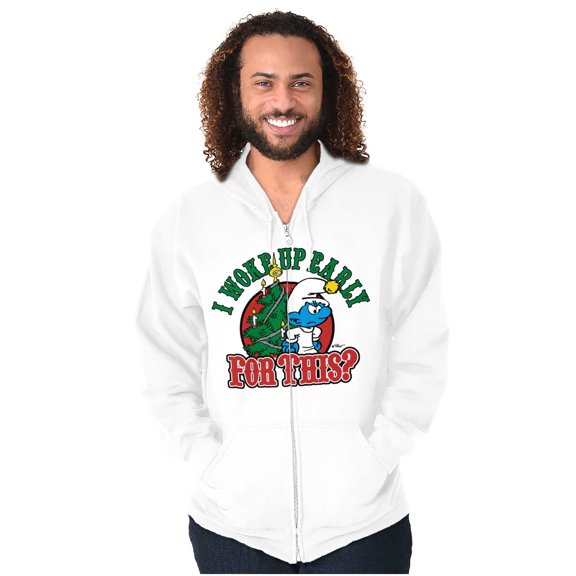 Grumpy Smurf Christmas Xmas Tree Zip Up Hoodie Men's Women's Brisco Brands S