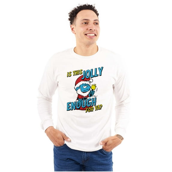 Grumpy Smurf Jolly Enough Xmas Santa Long Sleeve TShirt Men Women Brisco Brands M
