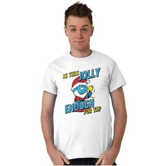 Grumpy Smurf Jolly Enough Xmas Santa Men's Graphic T Shirt Tees Brisco Brands L