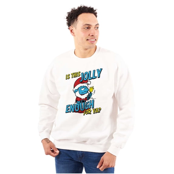 Grumpy Smurf Jolly Enough Xmas Santa Sweatshirt for Men or Women Brisco Brands M
