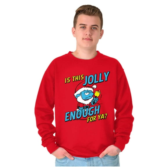 Grumpy Smurf Jolly Enough Xmas Santa Sweatshirt for Men or Women Brisco Brands S