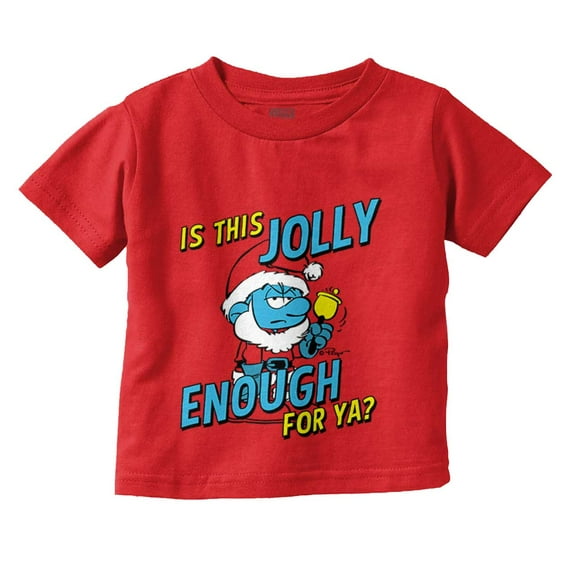 Grumpy Smurf Jolly Enough Xmas Santa Toddler Boy Girl T Shirt Infant Toddler Brisco Brands 4T