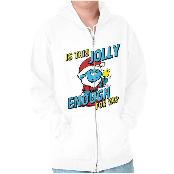 Grumpy Smurf Jolly Enough Xmas Santa Unisex Plus Size Zip Hoodie Brisco Brands 4X