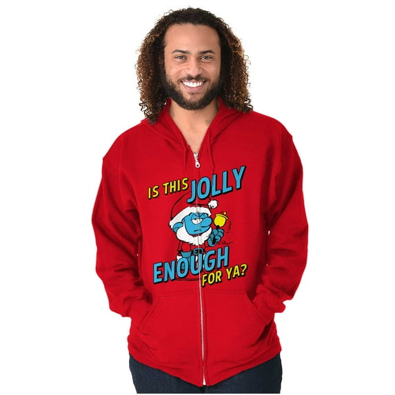 Grumpy Smurf Jolly Enough Xmas Santa Zip Up Hoodie Men's Women's Brisco Brands M
