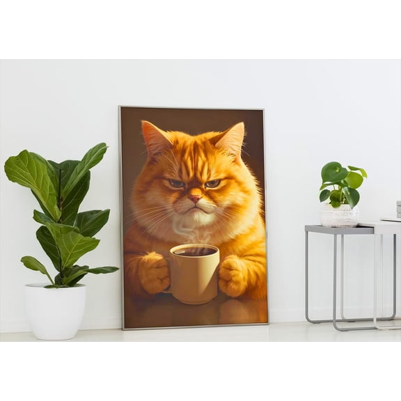 Grumpy Tabby Cat Coffee Art Poster: Animal Poster, Unframed Poster Size 16x24