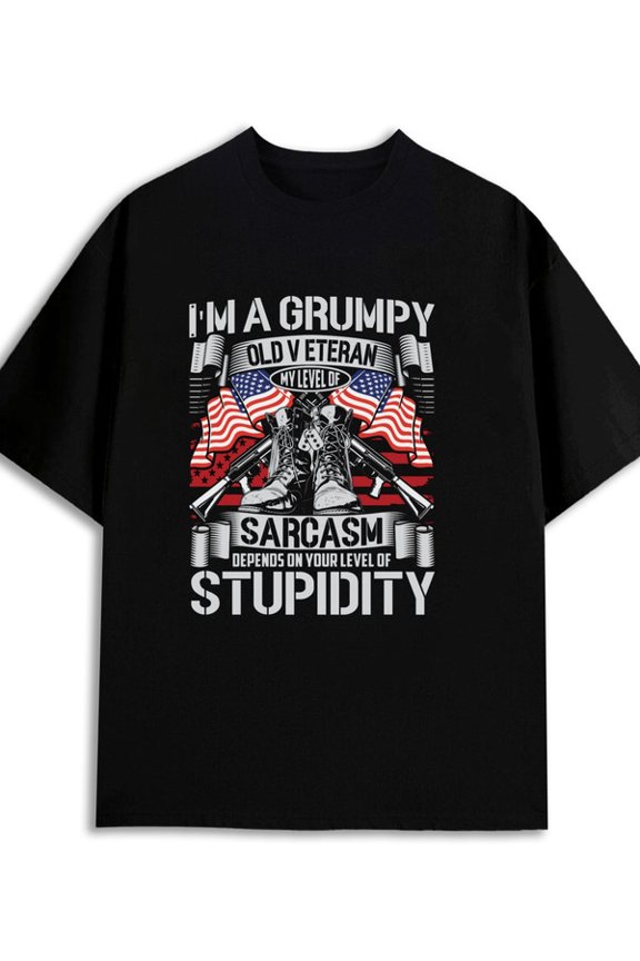 Grumpy Veteran T-Shirt men 180G 100% Cotton black Classic Unisex Shirt Crewneck tshirts Trendy Unisex Shirt Crewneck tshirts Basic Unisex Shirt Graphic Tee tshirts