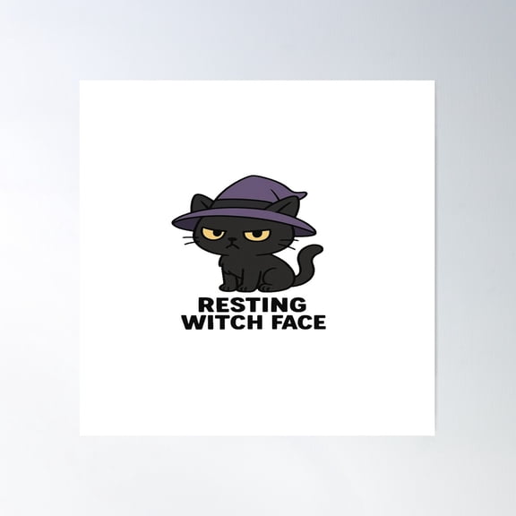 Grumpy Witch Cat – Resting Witch Face Chibi Sticker Poster Wall Art, Modern Wall Decor For Living Room Bedroom, 16x16 UNFRAMED