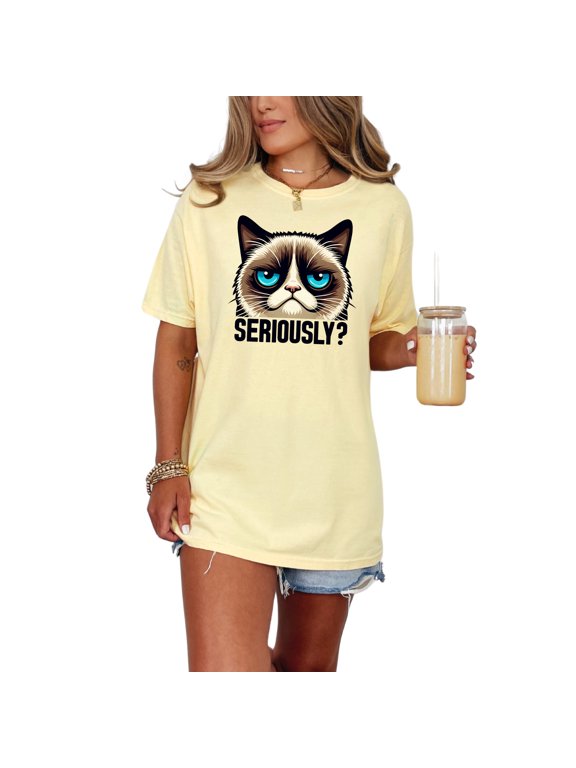 Grumpy cat seriously t-shirt, funny cat meme shirt, sarcastic cat face shirt, humor graphic tee, novelty pet lover t-shirt, Butter Comfort Colors T-Shirt, Small