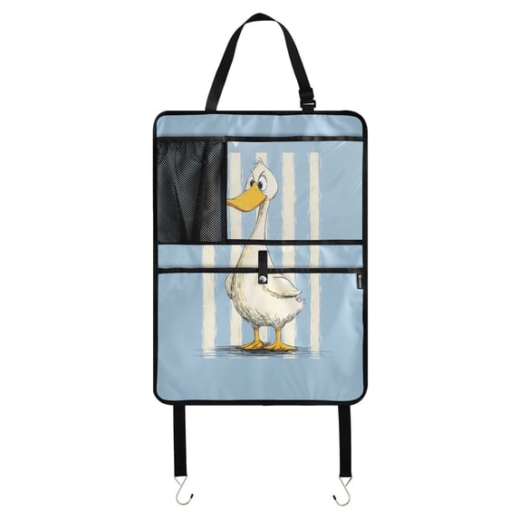 Grumpy duck blue striped background Car Seat Back Kick Protectors,242 Pack Kick Mats with Storage Pockets for Vehicles to Protect from Dirt, Mud & Scratches