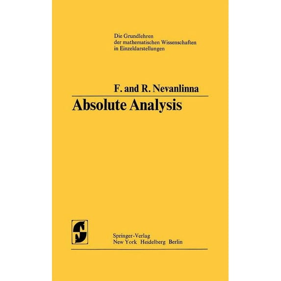 Grundlehren Der Mathematischen Wissensch Absolute Analysis, Book 102, (Hardcover)