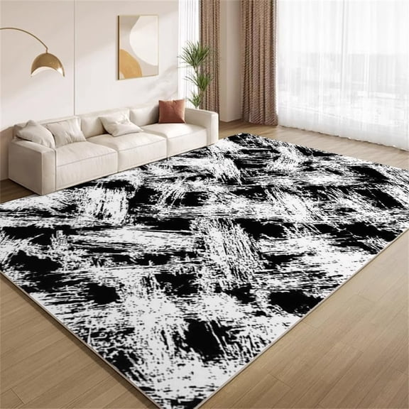 Grunge Abstract Area Rugs, Black White Graffiti Texture Carpet, Washable Non Slip Low Pile Soft Rug for Living Room Bedroom Hallway Decor Mat 5ftx8ft