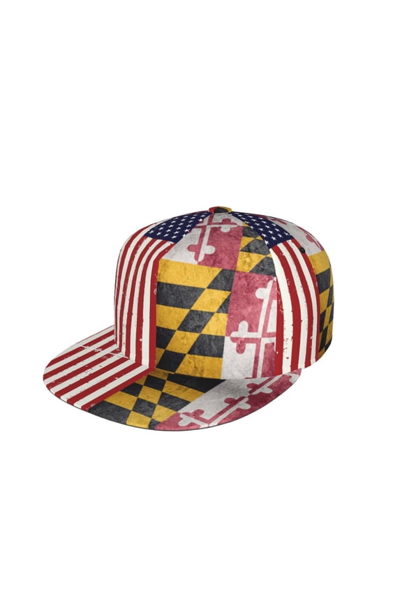Grunge America Maryland Flag Flat Brim Trucker Cap Adjustable Snapback Hat For Men Women