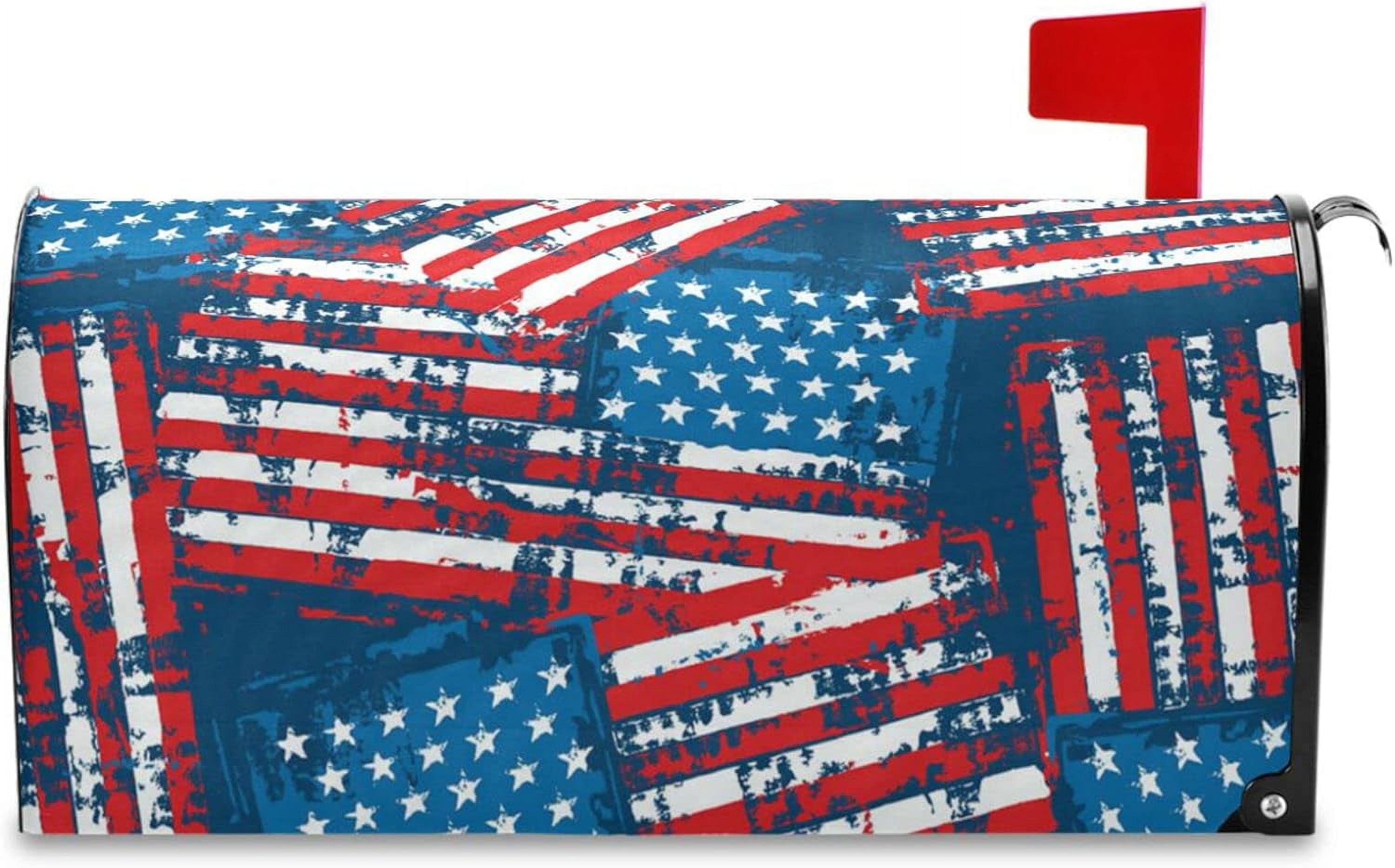 Grunge American Flags Mailbox Cover 4th of July Patriotic Mailbox Covers Magnetic Large Oversized 21"X25.5" Mailbox Wraps Post Letter Box Cover Garden Decorations
