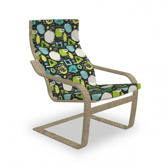 Grunge Armchair Pad and Slipcover, Sketchy Art Digital Geometric Forms Graffiti Paintbrush Funky Unusual Effects, 1 Piece Soft Cushion Replacement with Removable Cover, Multicolor, by Ambesonne