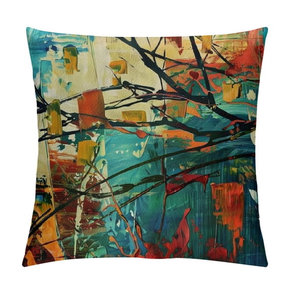 Grunge Art Painting Throw Pillow Covers ,Green Red Gold Messy Rust Painting Cotton Linen Cushion Cases Decorative Pillow Cases for Couch Sofa Bedroom