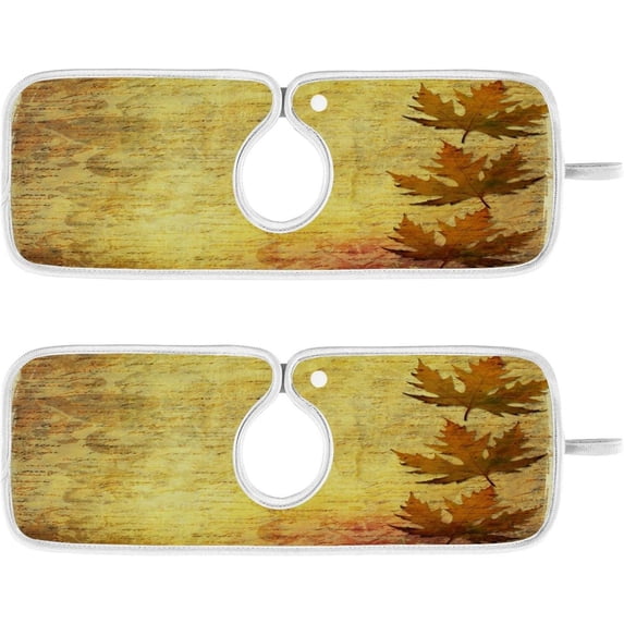 Grunge Autumn Maple Sink Splash Guard for Faucet 2 Packs Faucet Absorbent Mats, Fall Leaves Vintage Faucet Handle Drip Catcher Quickly Drying Mat for Kitchen Counter Bathroom RV, 14.9"x5.5"