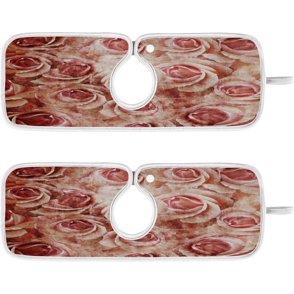 Grunge Beautiful Roses Sink Splash Guard for Faucet 2 Packs Faucet Absorbent Mats, Vintage Flowers Faucet Handle Drip Catcher Quickly Drying Mat for Kitchen Counter Bathroom RV, 14.9"x5.5"