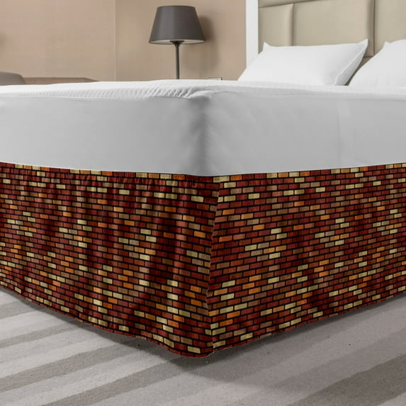 Grunge Bed Skirt, Brick Wall with Earthy Colors Architecture Themed Abstract Digital Illustration, Elastic Bedskirt Dust Ruffle Wrap Around for Bedding Decor, 4 Sizes, Multicolor, by Ambesonne