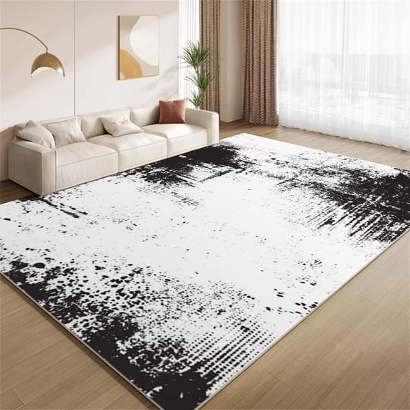 Grunge Black White Rug 4x5 Area Rugs, Abstract Art Texture Carpet, Non Slip Non Shedding Print Washable Floor Mat for Living Room Bedroom Office Study Foyer Hallway