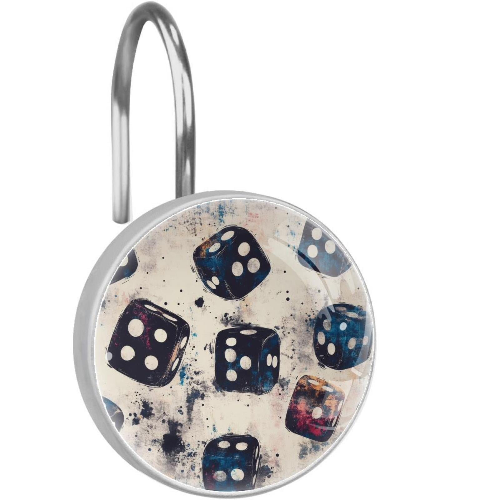 Grunge Casino Dices Shower Curtain Hooks Round Crystal Glass, Set of 12 Shower Curtain Rings - Shower Hooks for Curtain Shower Rings