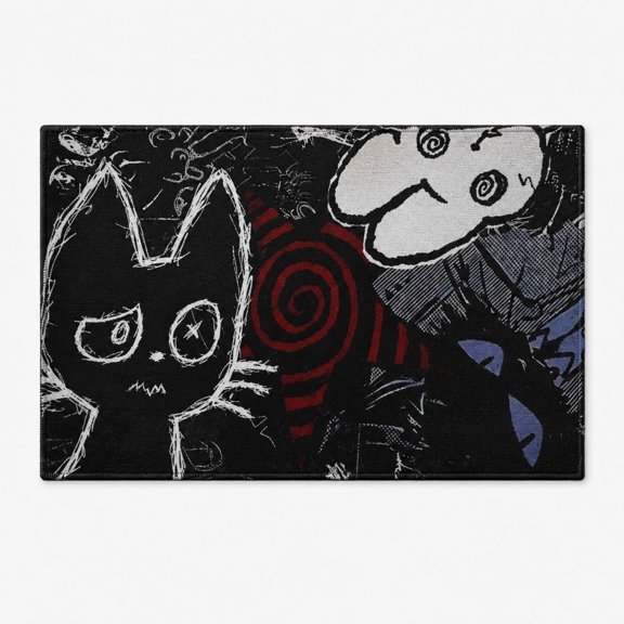 Grunge Cat Doormat Alt Aesthetic Dark Floor Mat, Sketchy Punk Art Entryway Welcome Mat with Non-Slip Backing, 2 Sizes