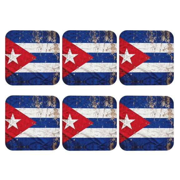Grunge Cuban Flag Leather Drinks Coasters Suitable for Various Cups Set of 6 Square