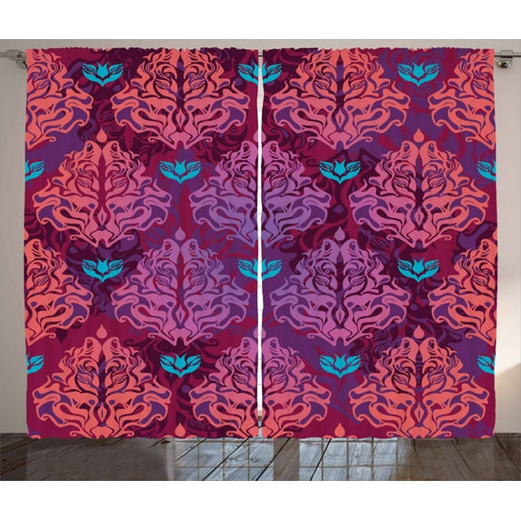 Ambesonne Grunge Curtains 2 Panel Set, Natural Lilac Pattern, 108" x 108", Multicolor