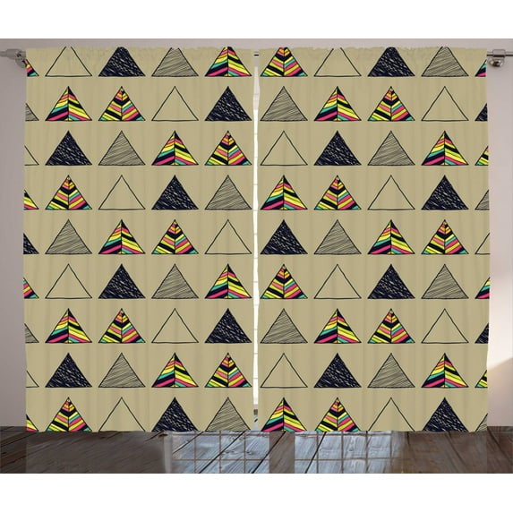 Ambesonne Grunge Curtains 2 Panel Set, Horizontal Retro Motifs, 108" x 90", Multicolor