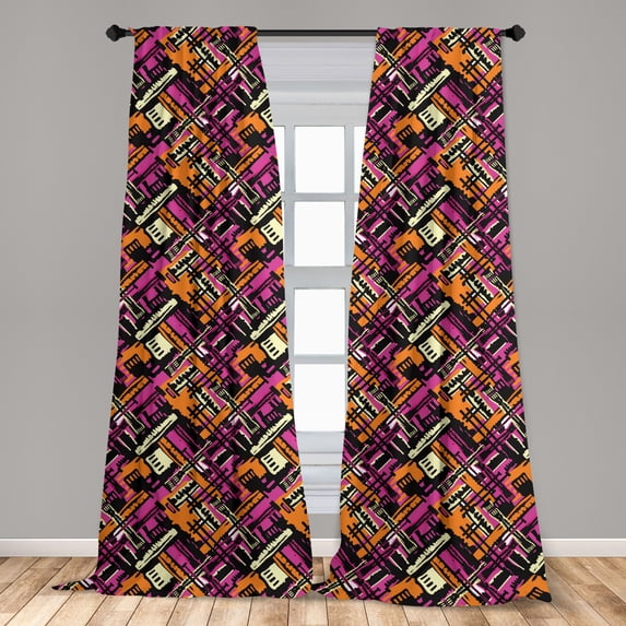 Grunge Curtains 2 Panels Set, Modern Pattern with Creativity Theme Hand Painted Style Lines Vivid Colors, Window Drapes for Living Room Bedroom, 56"W X 95"L, Multicolor, by Ambesonne