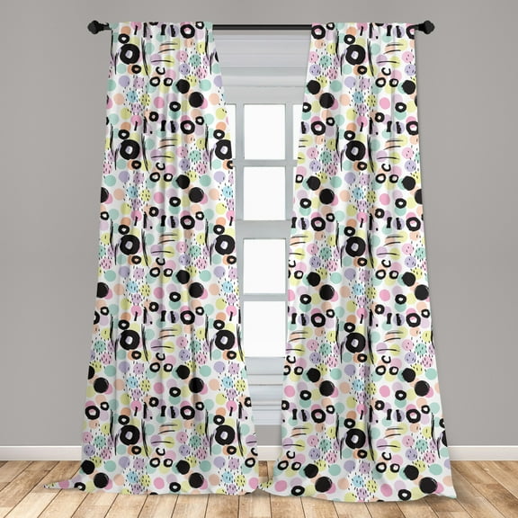 Grunge Curtains 2 Panels Set, Polka Dots in Lively Colors and Scribble Art Elements Grunge Look Childish Ink Art, Window Drapes for Living Room Bedroom, 56"W X 84"L, Multicolor, by Ambesonne