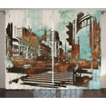 thumbnail image 1 of Ambesonne Grunge Curtains 2 Panel Set, Urban Abstract Cityscape, 108" x 90", Seafoam Brown White, 1 of 3